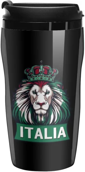 Lion Italy Italian Flag Coffee Mug with Lid Portable Tumbler Water Bottle for Travel Business 250ml