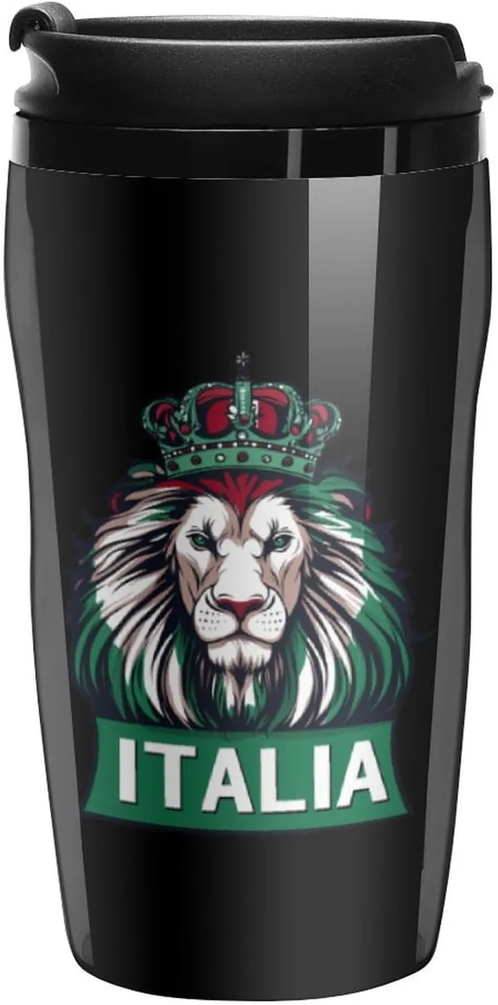 Lion Italy Italian Flag Coffee Mug with Lid Portable Tumbler Water Bottle for Travel Business 250ml
