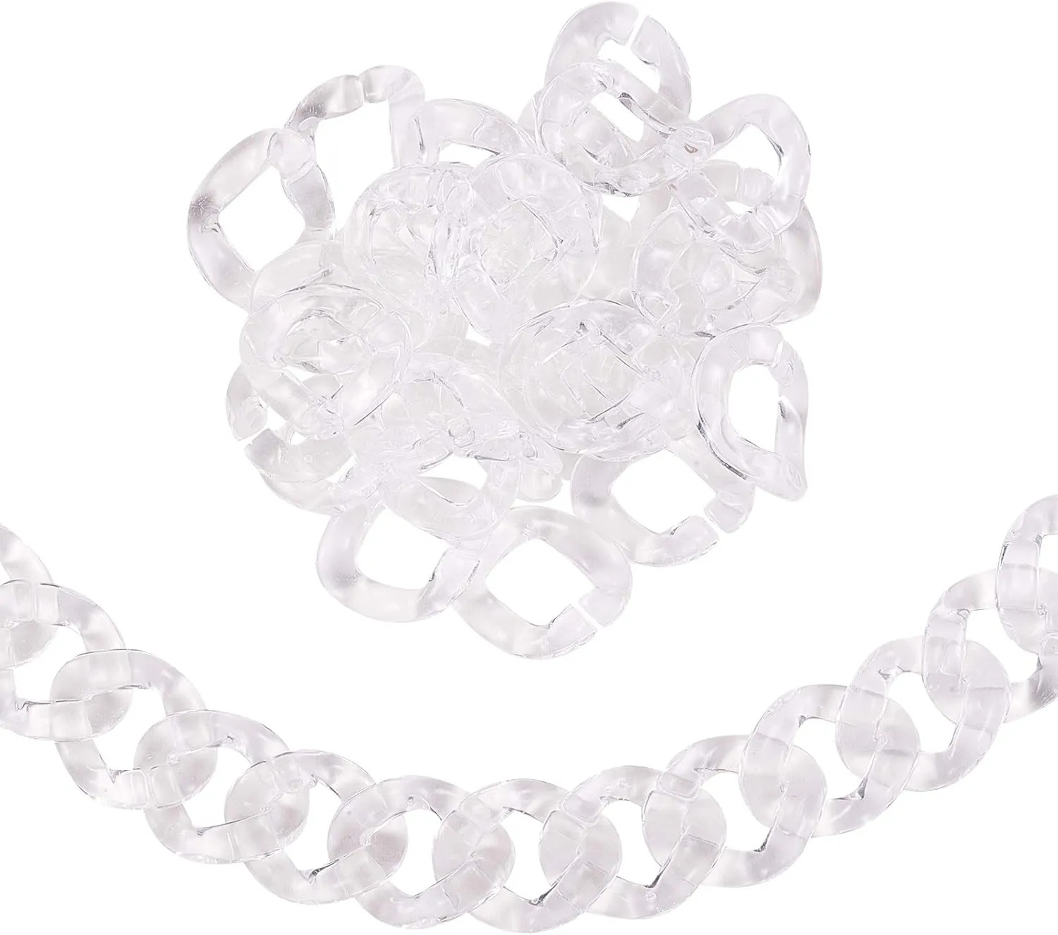 LiQunSweet 140 Pcs Transparent Acrylic Plastic Linking Chain Rings Curb Chains for Shoulder Cross Body Sling Purse Handbag Clutch Replacement Strap - 40~41mm