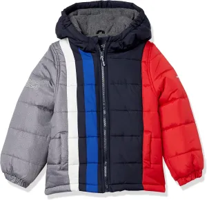 LONDON FOG Boys' Color Blocked Puffer Jacket Coat with Hat