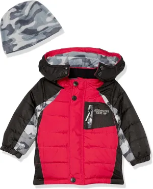 LONDON FOG Boys' Little Color Blocked Puffer Jacket Coat with Hat
