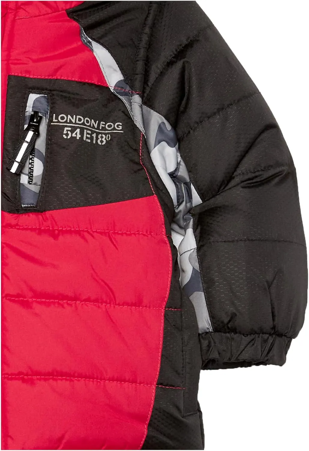 LONDON FOG Boys' Little Color Blocked Puffer Jacket Coat with Hat