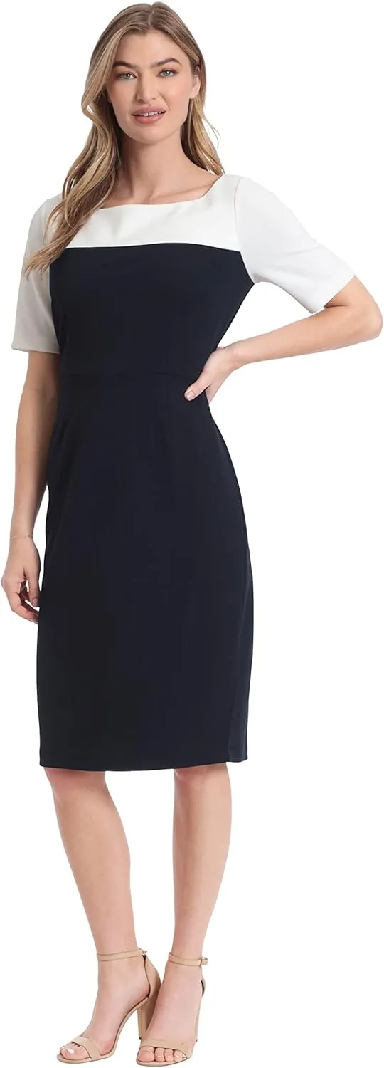 London Times Women's Boat Neck Color Blocked Sheath