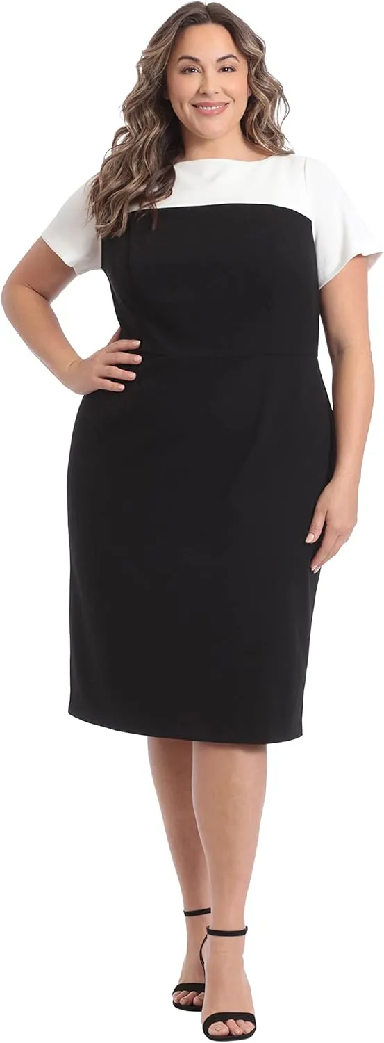 London Times Women's Boat Neck Color Blocked Sheath