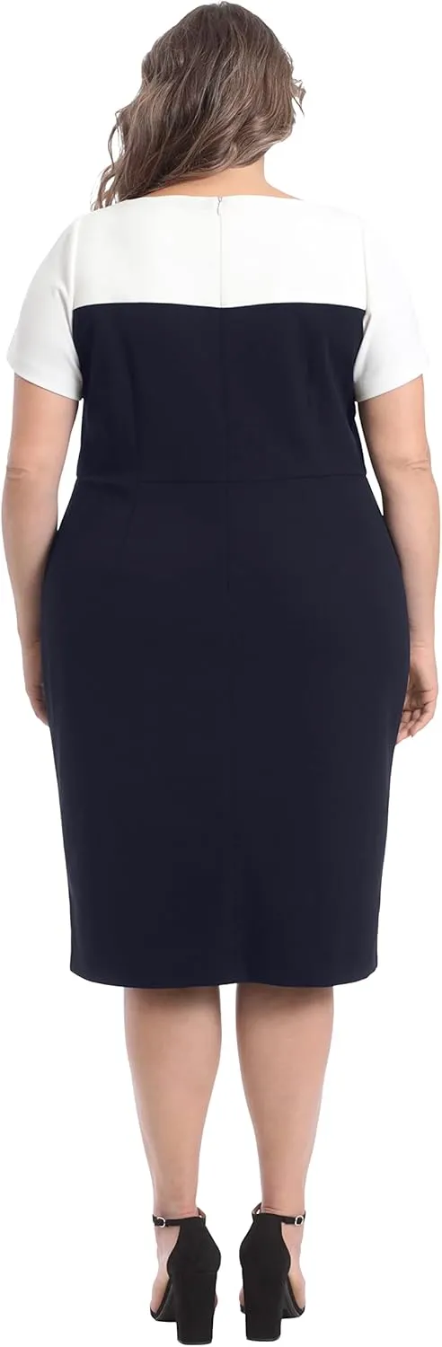 London Times Women's Boat Neck Color Blocked Sheath