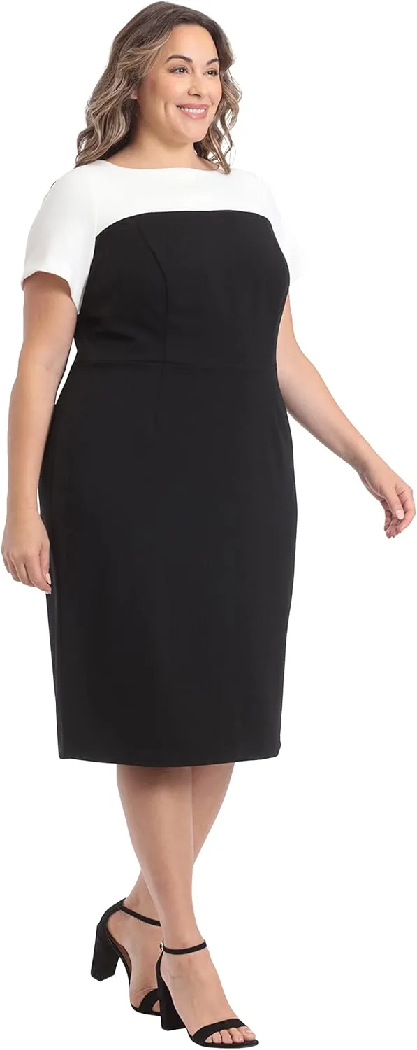 London Times Women's Boat Neck Color Blocked Sheath