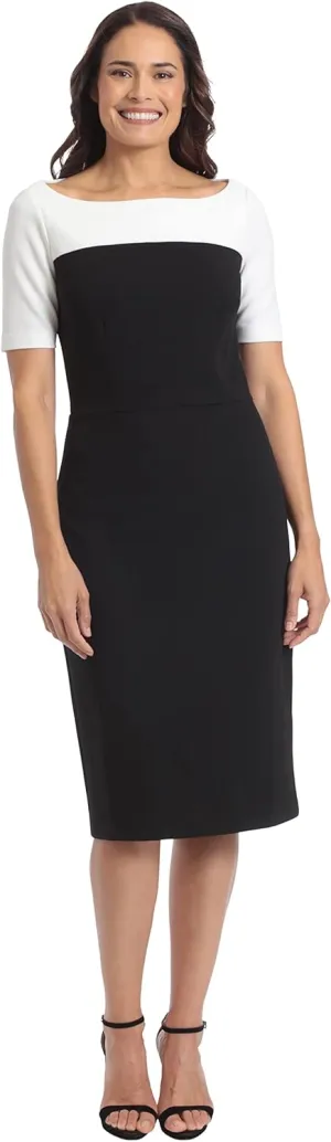 London Times Women's Boat Neck Color Blocked Sheath