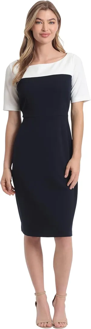London Times Women's Boat Neck Color Blocked Sheath