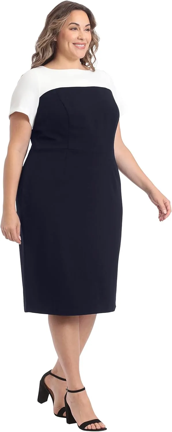 London Times Women's Boat Neck Color Blocked Sheath