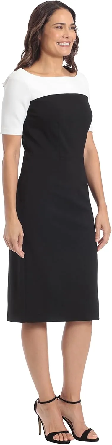 London Times Women's Boat Neck Color Blocked Sheath