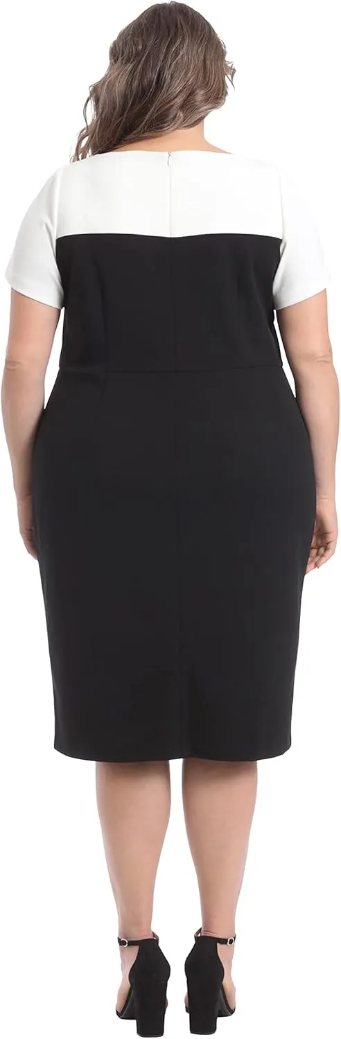 London Times Women's Boat Neck Color Blocked Sheath