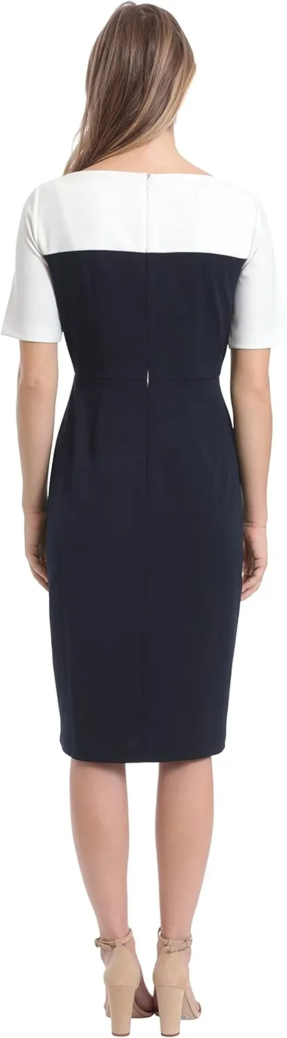 London Times Women's Boat Neck Color Blocked Sheath