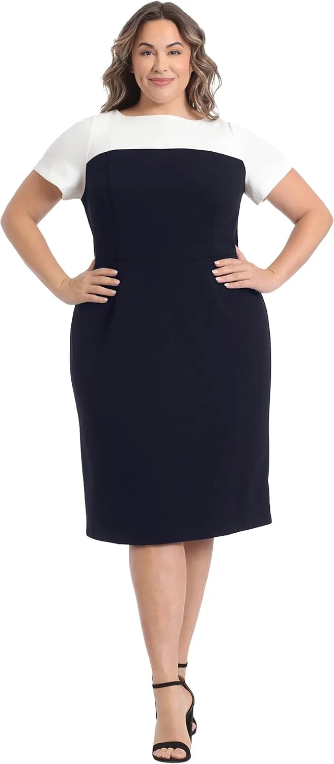 London Times Women's Boat Neck Color Blocked Sheath