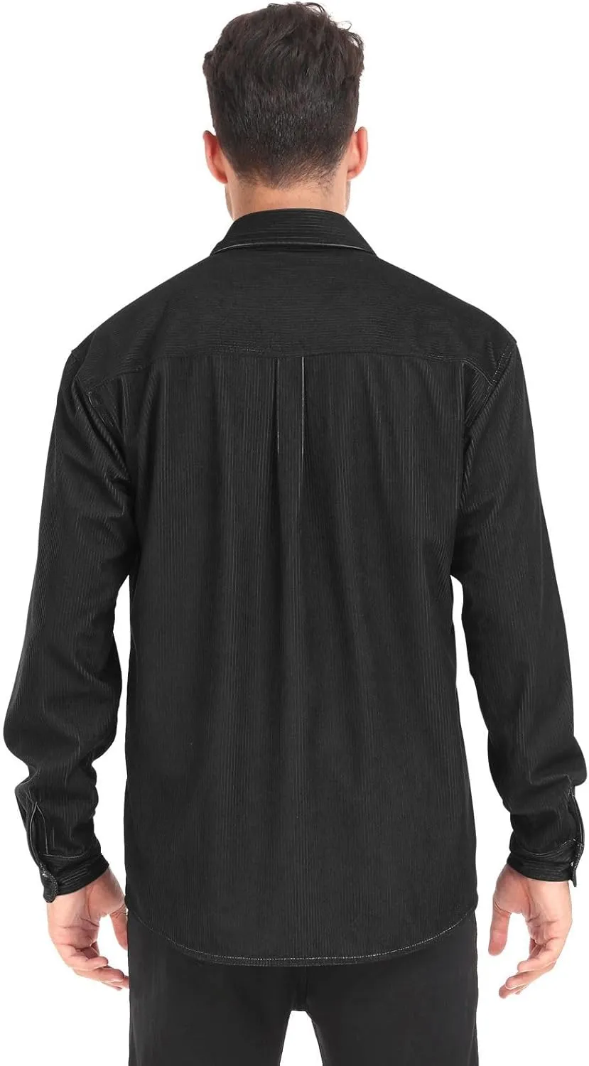 Long Sleeve Corduroy Shirts Black Button-Down Blouses Top for Women Men XS Black