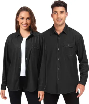 Long Sleeve Corduroy Shirts Black Button-Down Blouses Top for Women Men XS Black