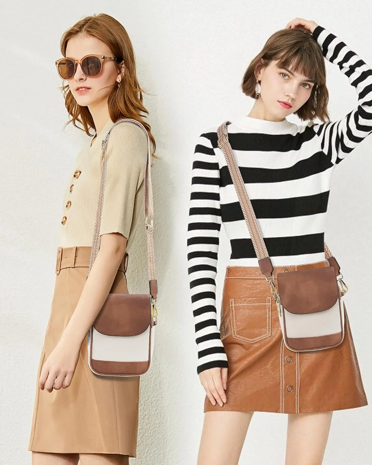 LOUXIFENG Vegan Leather Small Crossbody Bag for Women Trendy Anti-Thief Cell Phone Shoulder Purse Wallet Handbag Guitar Strap