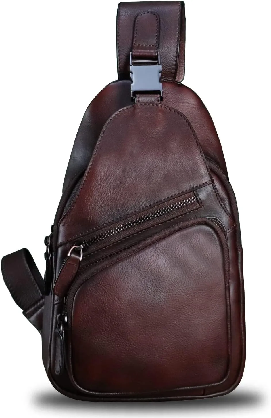 LRTO Genuine Leather Sling Bag Crossbody Purse Handmade Hiking Daypack Motorcycle Bag Retro Shoulder Backpack Vintage Chest Bag (Coffee)