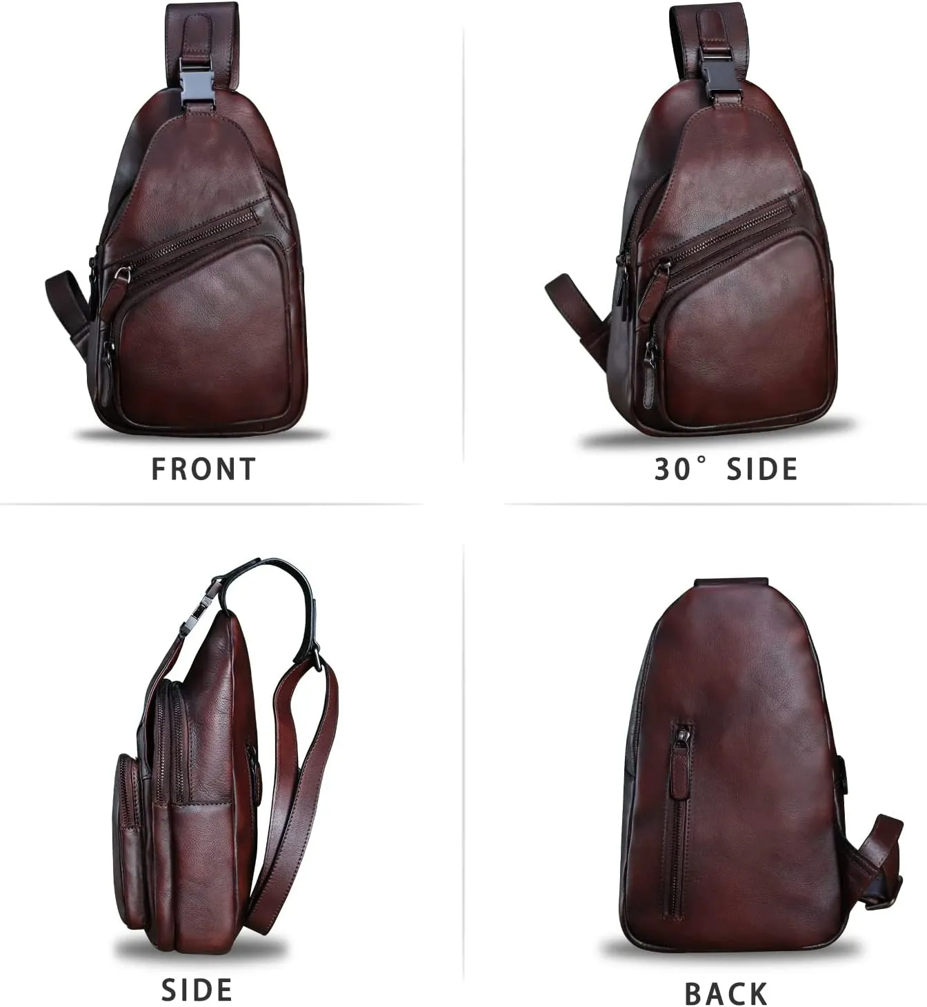 LRTO Genuine Leather Sling Bag Crossbody Purse Handmade Hiking Daypack Motorcycle Bag Retro Shoulder Backpack Vintage Chest Bag (Coffee)