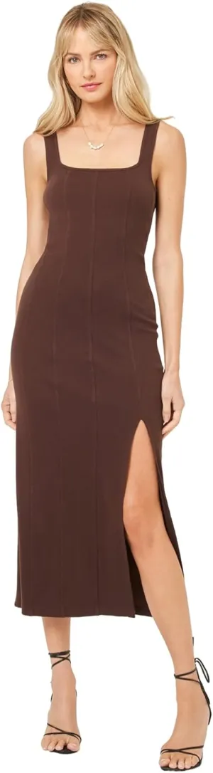 L*Space Vivienne Dress for Women, Fitted Ribbed Midi with Shelf Bra, Scoop Neck, Low Back & Leg Slit, Long Sleeveless Dress