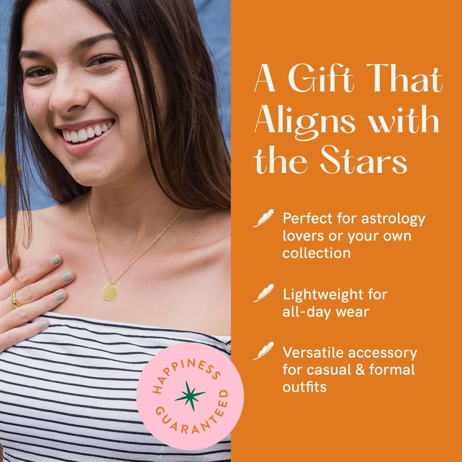 Lucky Feather Zodiac Necklace - 14K Gold-Dipped Constellation Pendant Necklace - Zodiac Sign Birthday Gifts for Women and Girls with Adjustable 16" - 18" Chain
