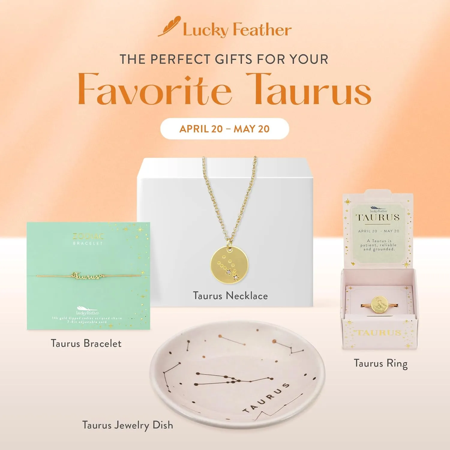 Lucky Feather Zodiac Necklace - 14K Gold-Dipped Constellation Pendant Necklace - Zodiac Sign Birthday Gifts for Women and Girls with Adjustable 16" - 18" Chain