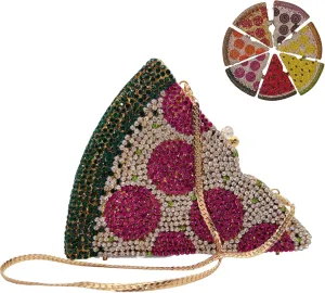 Luxury Novelty Pizza Shaped Rhinestone Evening Bag for Women Funny Pizza Crystal Clutch Purse for Party Prom