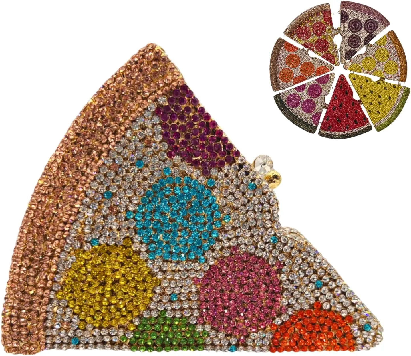 Luxury Novelty Pizza Shaped Rhinestone Evening Bag for Women Funny Pizza Crystal Clutch Purse for Party Prom