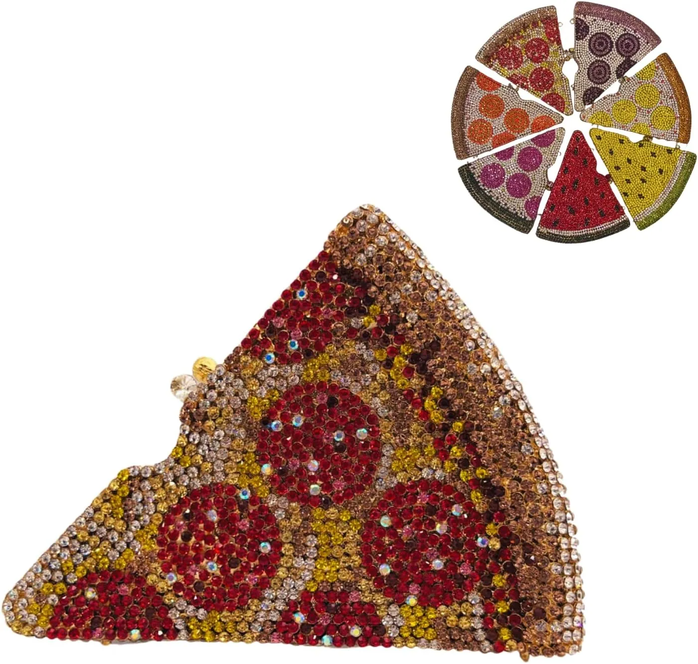 Luxury Novelty Pizza Shaped Rhinestone Evening Bag for Women Funny Pizza Crystal Clutch Purse for Party Prom
