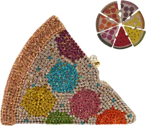 Luxury Novelty Pizza Shaped Rhinestone Evening Bag for Women Funny Pizza Crystal Clutch Purse for Party Prom