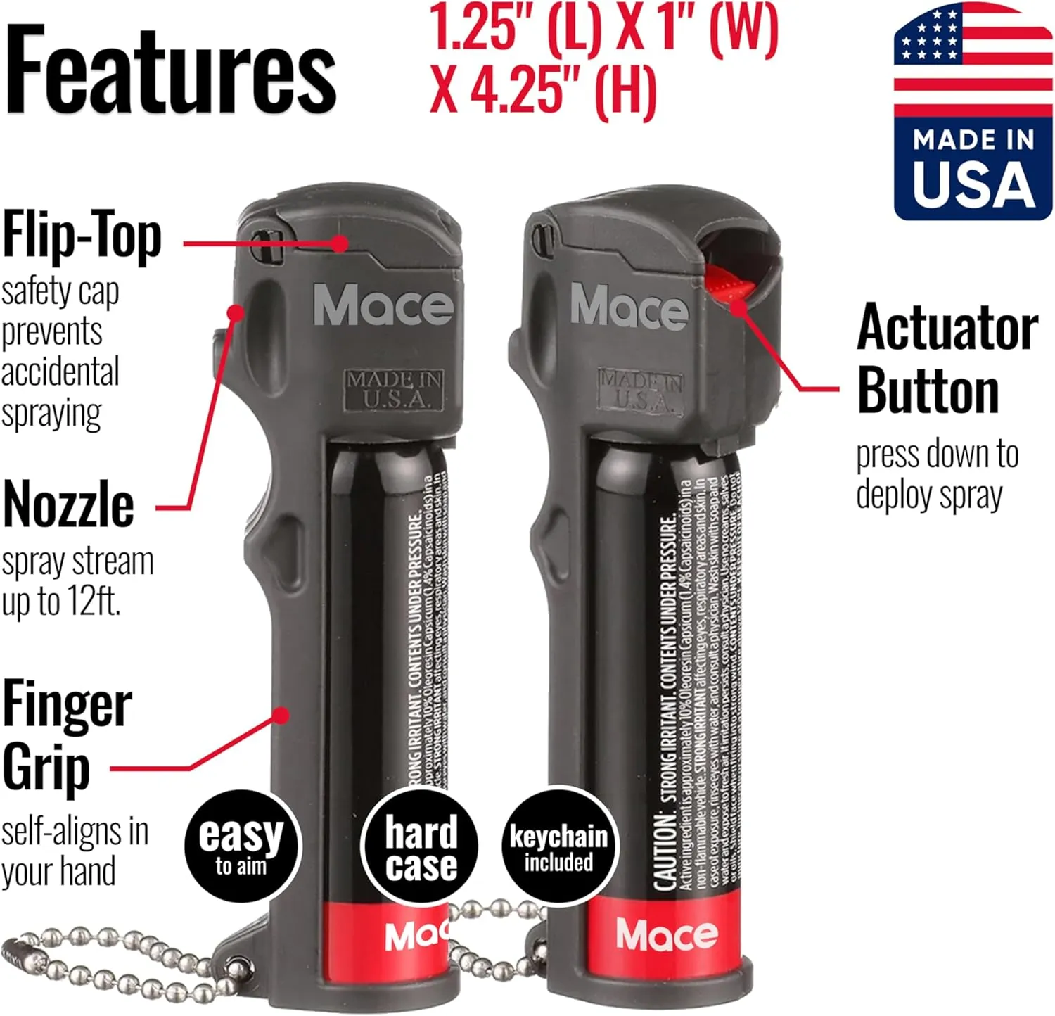Mace Pepper Spray - Personal Model, 0.63 oz, 12 Feet Range, Max Strength 10% OC Formula, Long Lasting UV Dye, Flip Top Safety Cap, Self Defense Pepper Spray for Women & Men