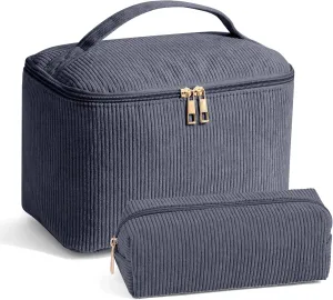 MAGEFY 2Pcs Makeup Bag,Cosmetic Bag Large Capacity with Handle Small Makeup Bag for Purse, Travel Makeup Pouch for Women,Grey