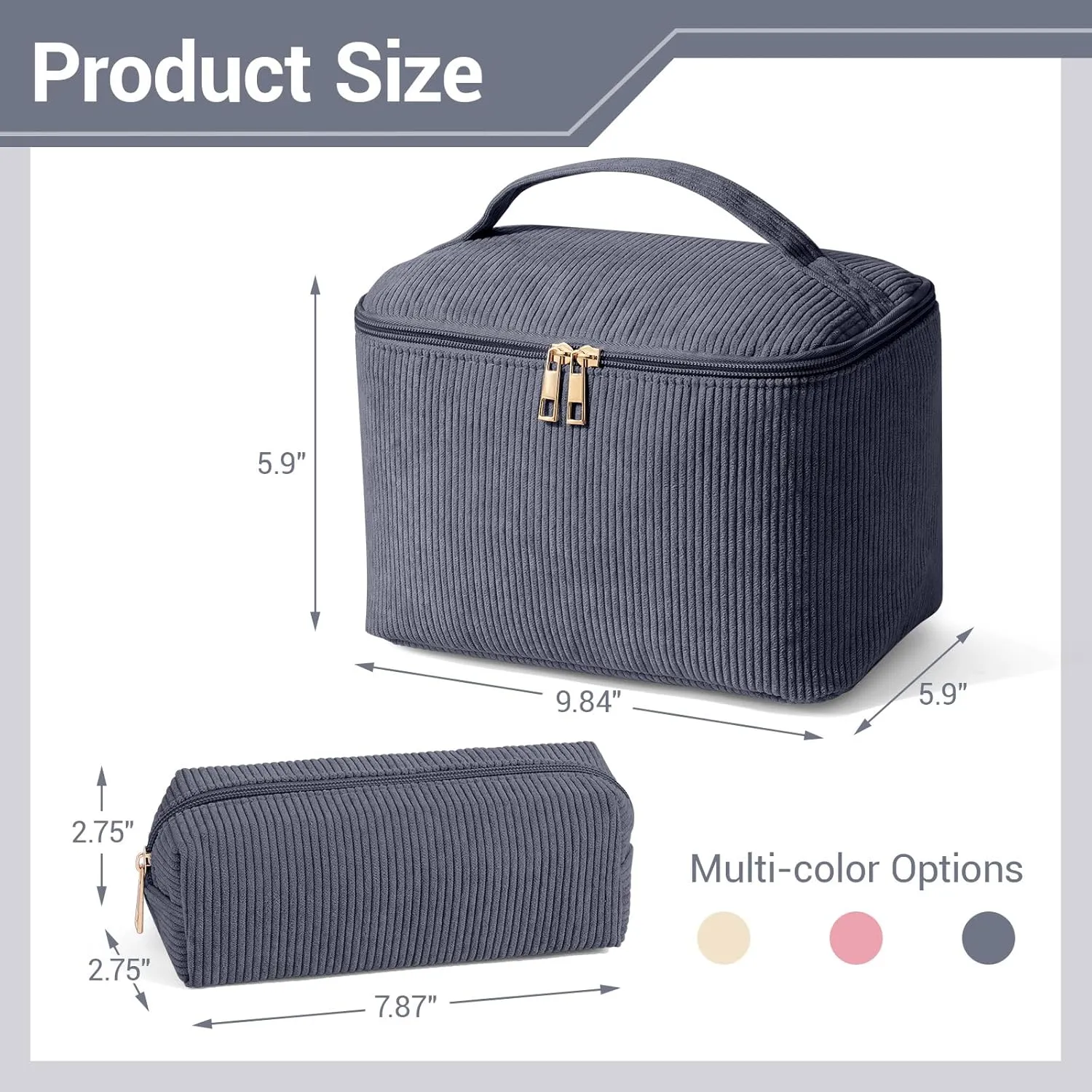 MAGEFY 2Pcs Makeup Bag,Cosmetic Bag Large Capacity with Handle Small Makeup Bag for Purse, Travel Makeup Pouch for Women,Grey