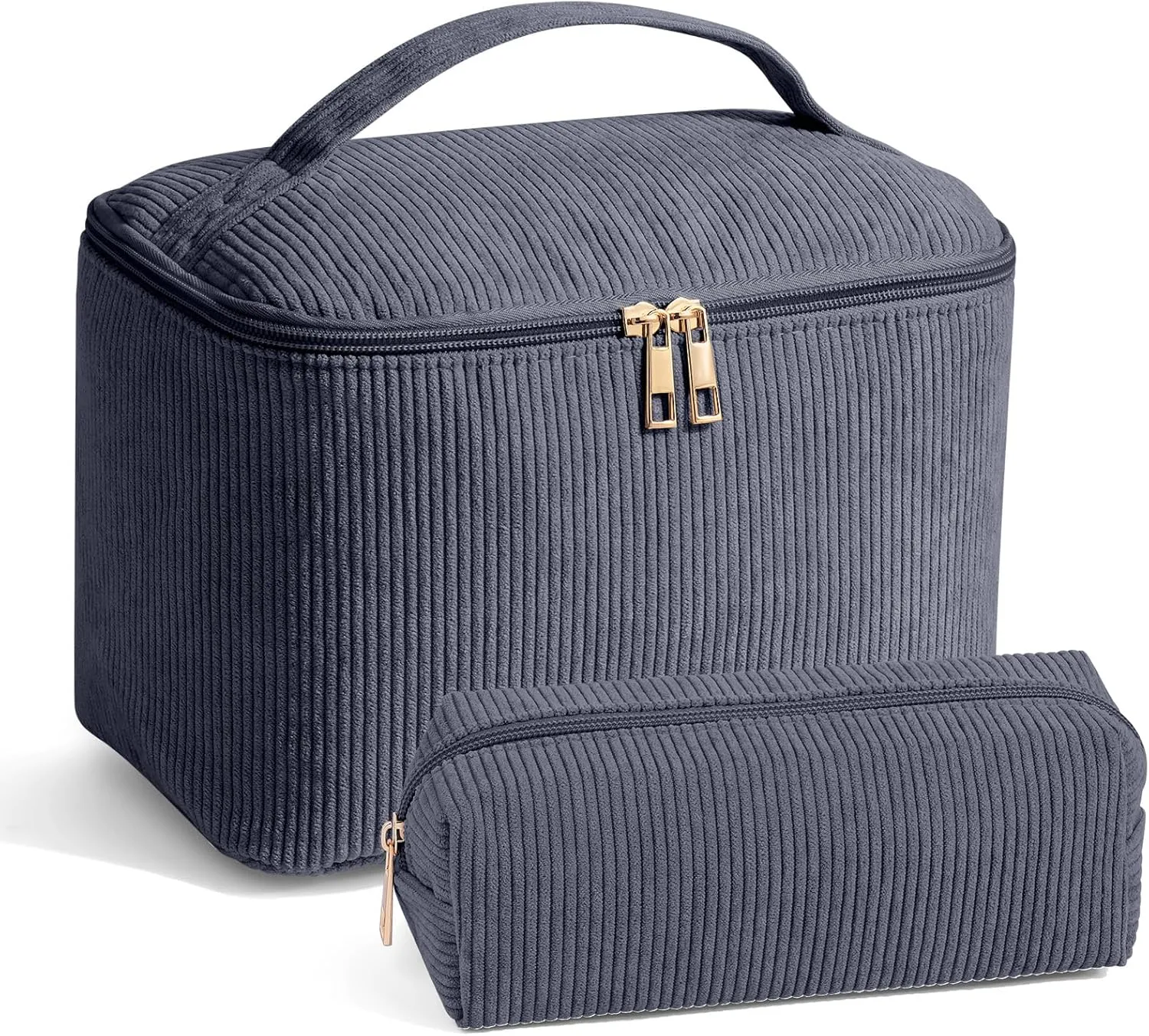 MAGEFY 2Pcs Makeup Bag,Cosmetic Bag Large Capacity with Handle Small Makeup Bag for Purse, Travel Makeup Pouch for Women,Grey