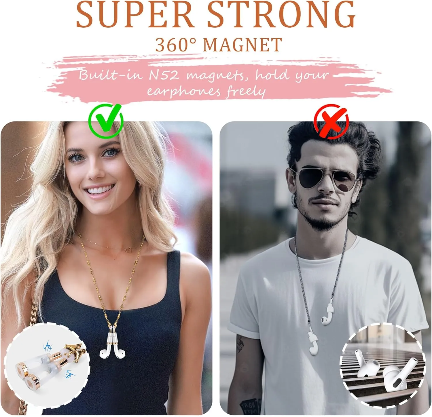 Magnetic Anti-Lost Straps for AirPods, Golden Fishbone Chain Necklace Lanyard String Compatible with AirPods Pro 3 2 1/Pro 1st & 2nd Headphone Holder Neck Rope Cord