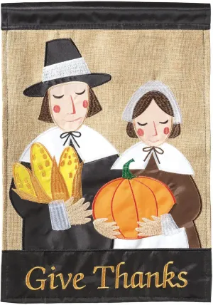 Magnolia Garden Pilgrims Give Thanks Mayflower 13 x 18 Small Double Applique Outdoor Harvest House Flag