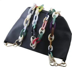 MAHAVIMOKSA 1 Pack 120cm/47" Mixed Colors & Styles Links Acrylic Resin Purse Chain Purse Shoulder Cross Body Strap Replacement Strap with Push Clasp Clip Buckle for DIY Craft Purse Bag Making