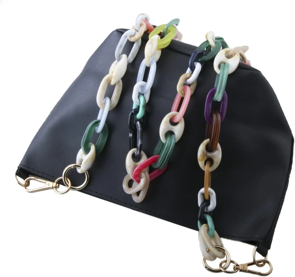 MAHAVIMOKSA 1 Pack 120cm/47" Mixed Colors & Styles Links Acrylic Resin Purse Chain Purse Shoulder Cross Body Strap Replacement Strap with Push Clasp Clip Buckle for DIY Craft Purse Bag Making