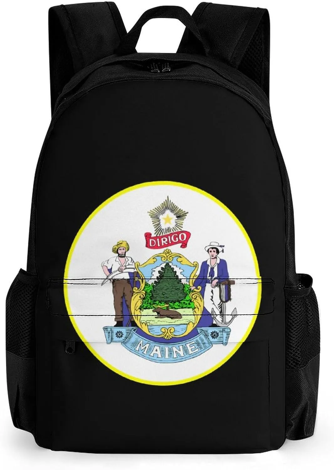 Maine State Emblem Cute Backpack Travel Work Bag with Water Bottle Pocket Adjustable Padded Shoulder Straps Daypack 42x30.5cm