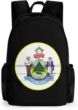 Maine State Emblem Cute Backpack Travel Work Bag with Water Bottle Pocket Adjustable Padded Shoulder Straps Daypack 42x30.5cm