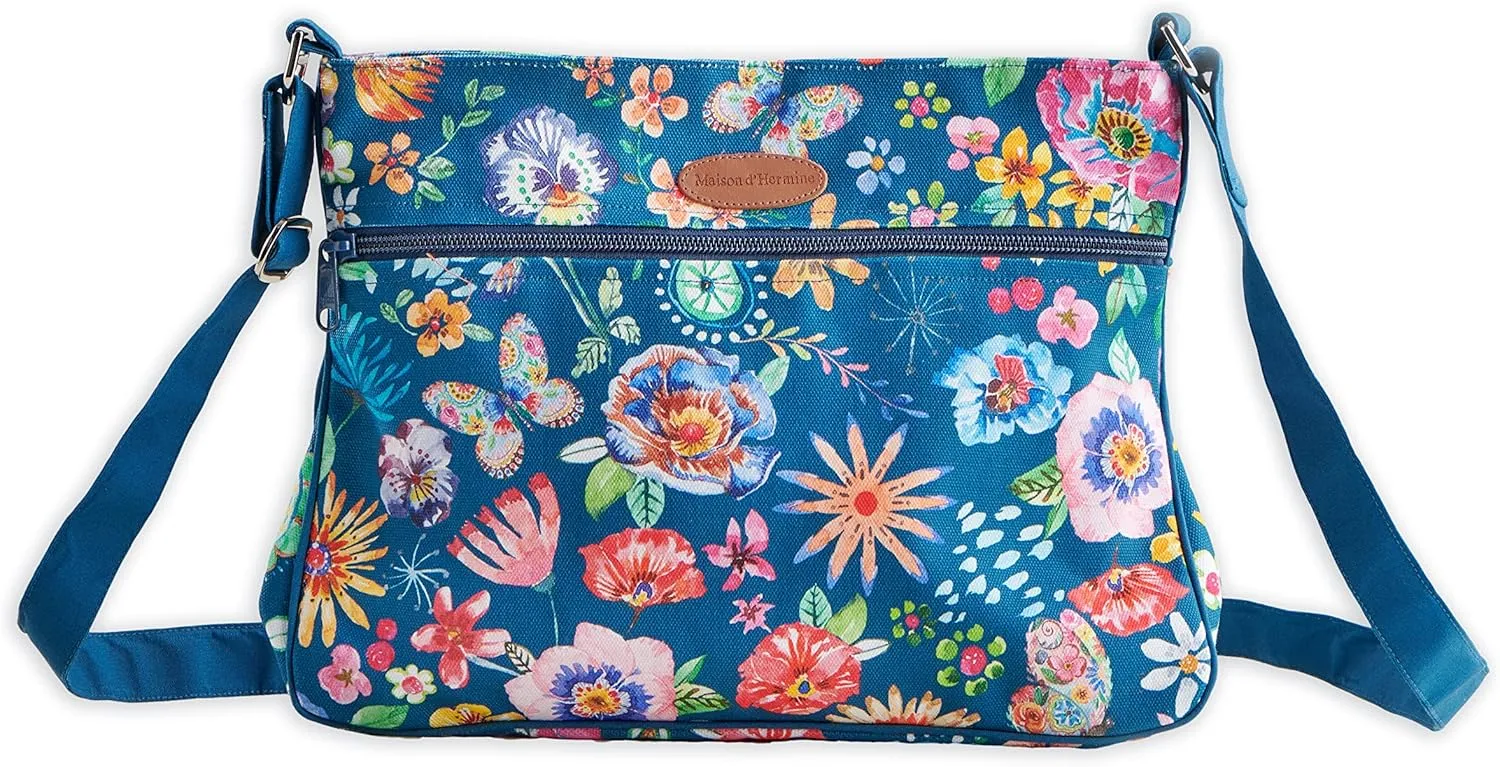 Maison d' Hermine Cross Body Bag Cotton Adjustable Shoulder Strap Hand Bag Tote purse with Zippered & Slip Pockets