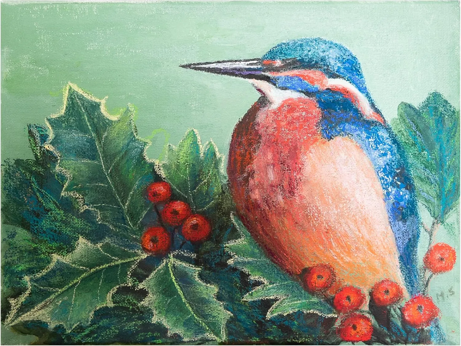 Margo Starkey 'Kingfisher on berries, 2022' Canvas Art - 19 x 14 Inches