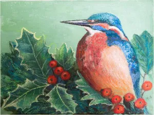 Margo Starkey 'Kingfisher on berries, 2022' Canvas Art - 19 x 14 Inches