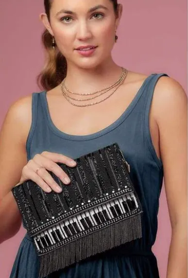Mary Frances Player Beaded Crossbody Clutch Piano Handbag