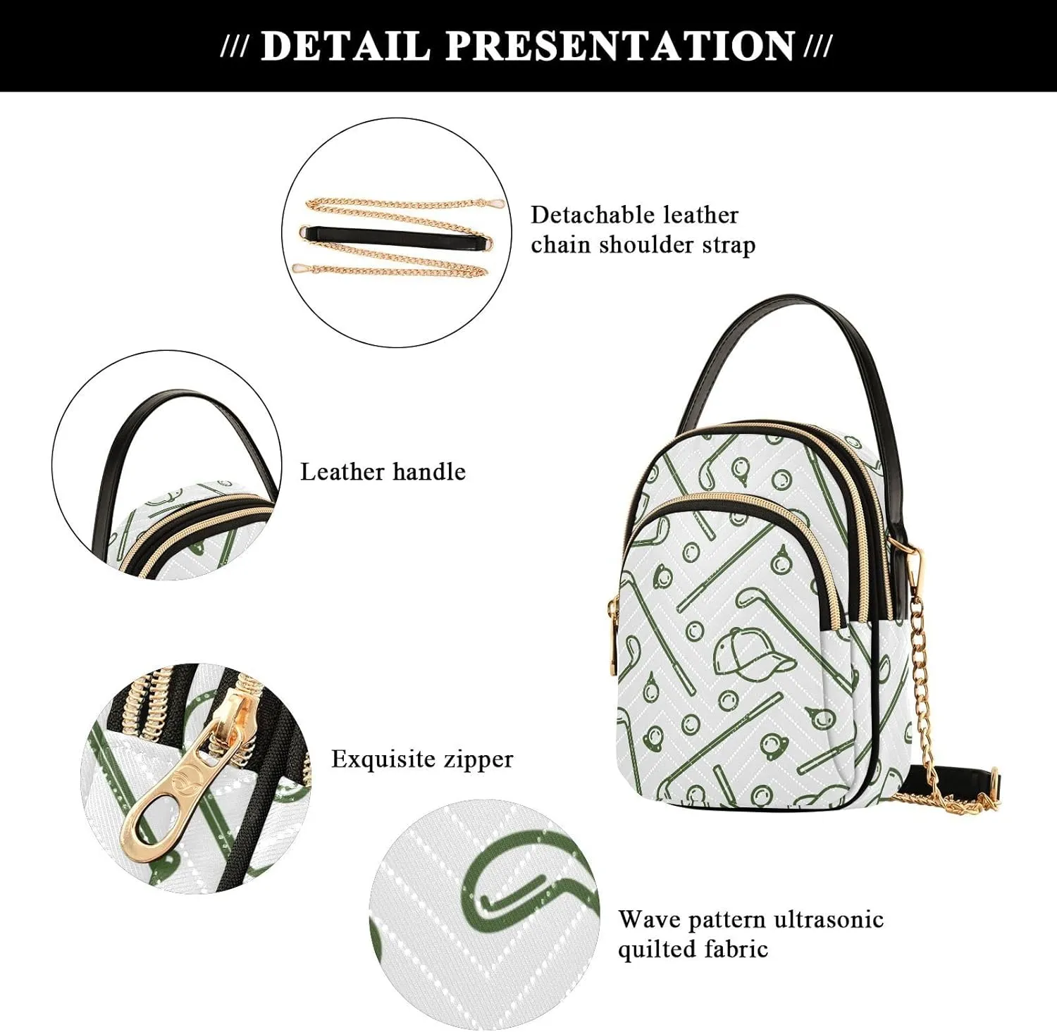 MCHIVER Golf Crossbody Bag for Women Cell Phone Purse Wallet with Removable Chain Shoulder Handbag