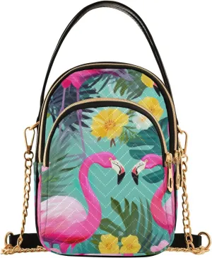 MCHIVER Tropics Pink Flamingo Crossbody Bag for Women Cell Phone Purse Wallet with Removable Chain Shoulder Handbag for Travel Passport Phone Work