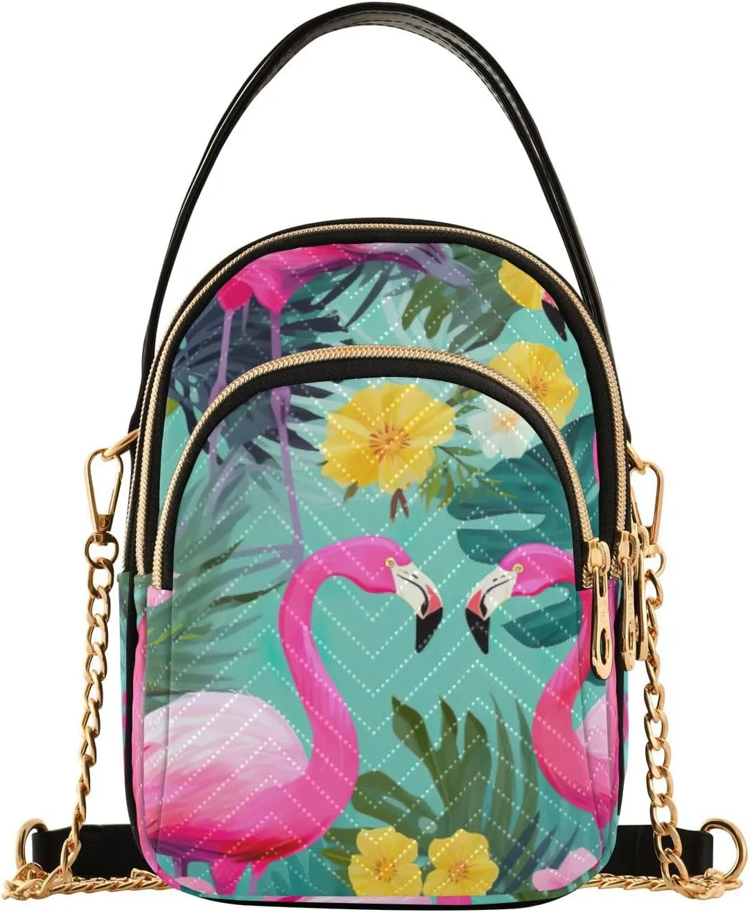 MCHIVER Tropics Pink Flamingo Crossbody Bag for Women Cell Phone Purse Wallet with Removable Chain Shoulder Handbag for Travel Passport Phone Work