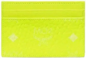 MCM Neon Yellow Visetos Coated Canvas Card Case