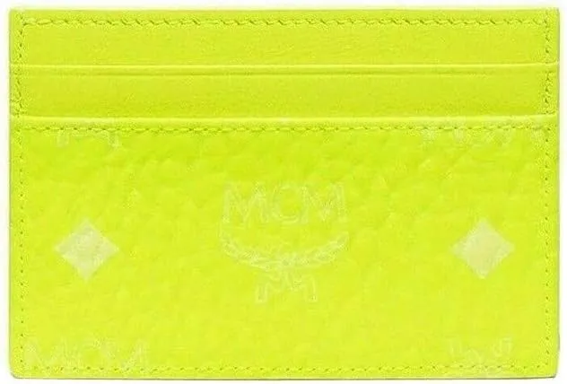 MCM Neon Yellow Visetos Coated Canvas Card Case