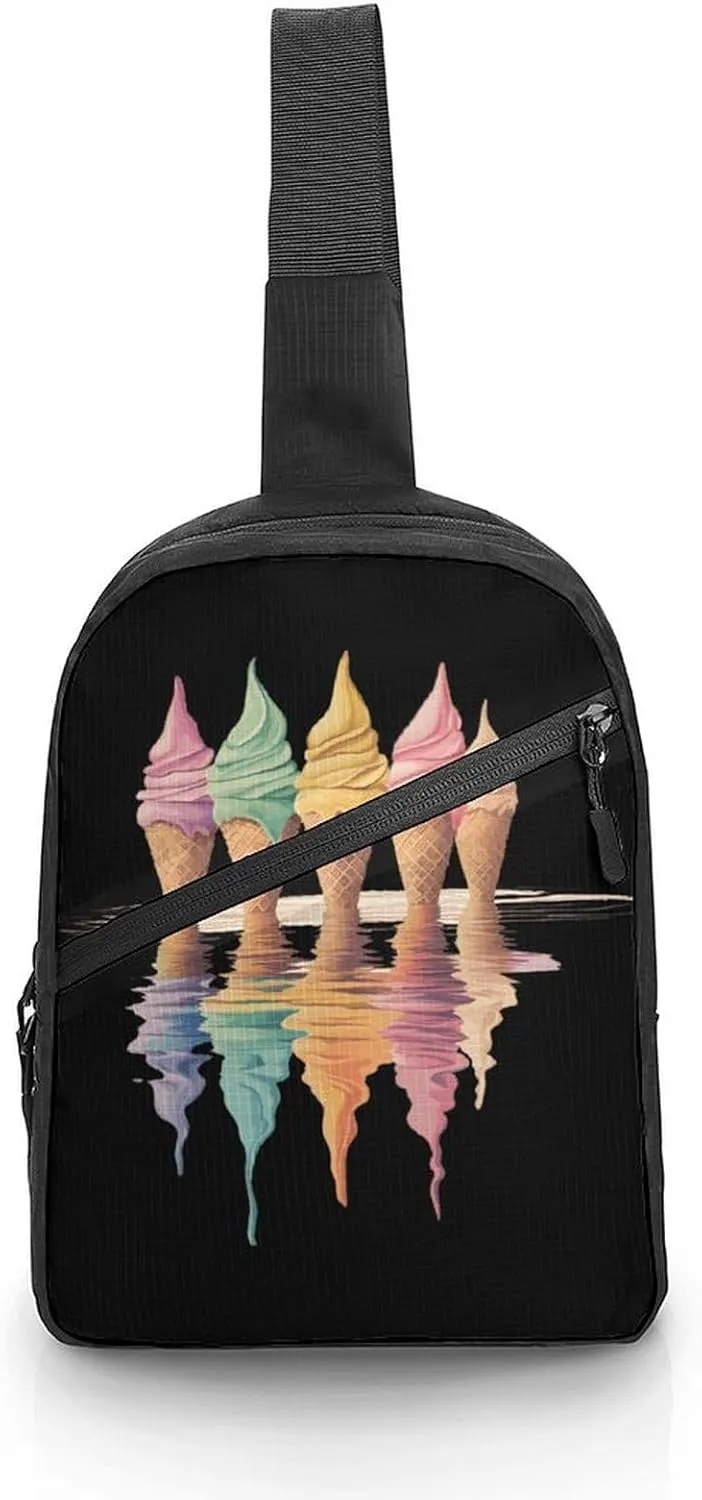 Melting Ice Cream Cones Chest Bag Foldable Crossbody Unisex Pack Travel Hiking Adjustable Shoulder Straps Sling Bags