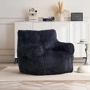 Memory Foam Bean Bag Chair, Lounger with Armrests, Ergonomic Back Support, for Adults & Kids in Living Room, Bedroom, Game Room, Black